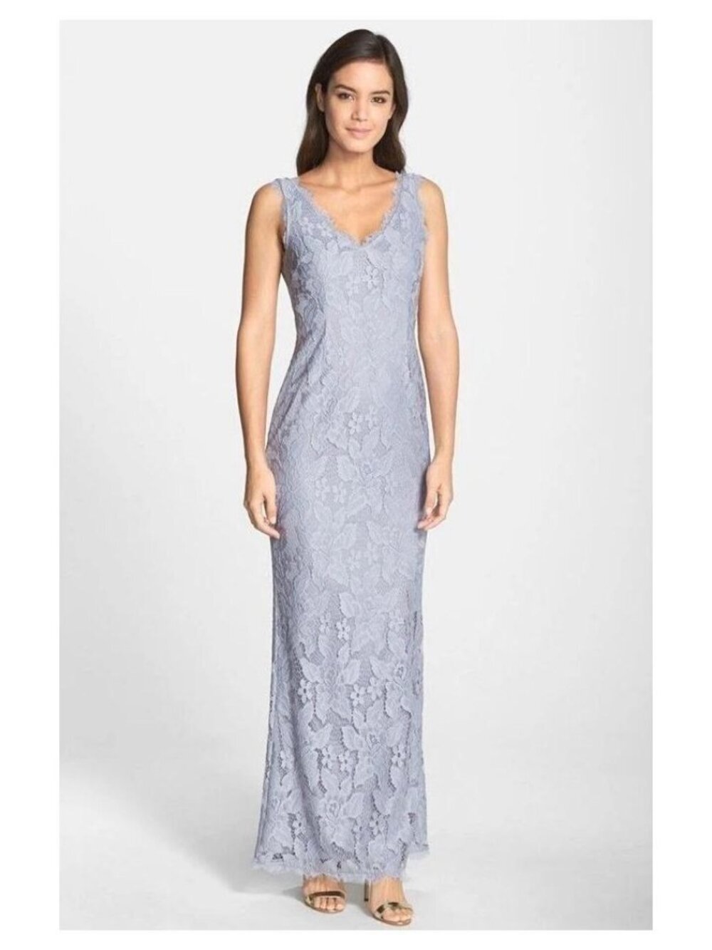 New Adrianna Papell Lace Gown Maxi Dress Sleeveless Wedding Guest Black Cocktail - Picture 11 of 11